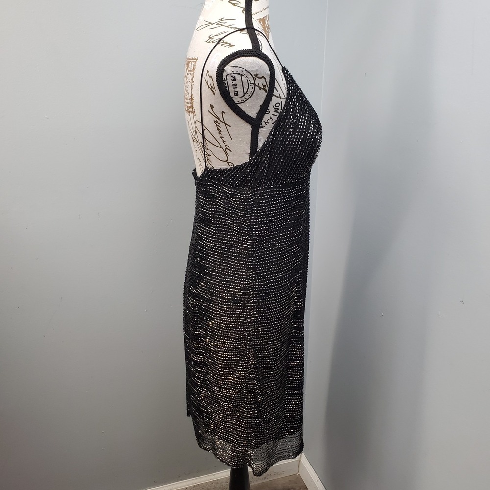 Adrianna Papell Evening Cocktail Dress Womens 12 Black Beaded Spaghetti Straps - Picture 10 of 11